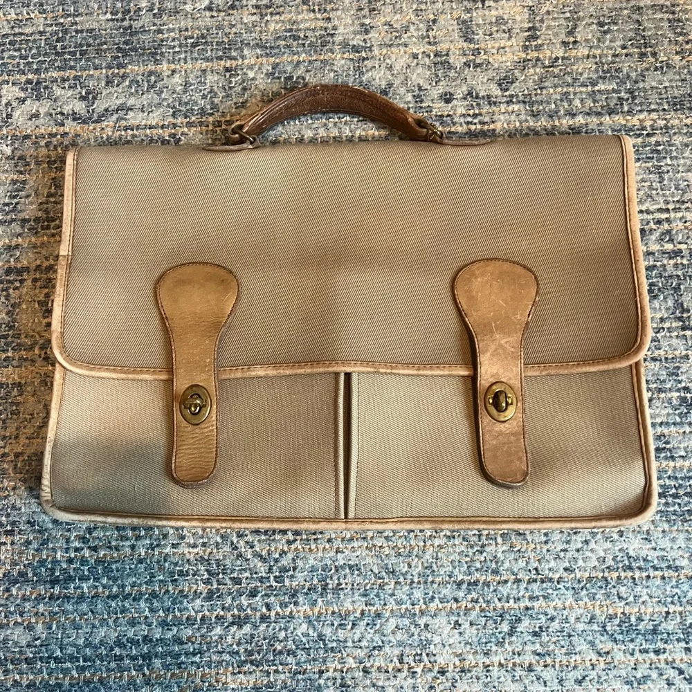 Vintage Coach Brief Bag Khaki Twill and Leather Attache Case